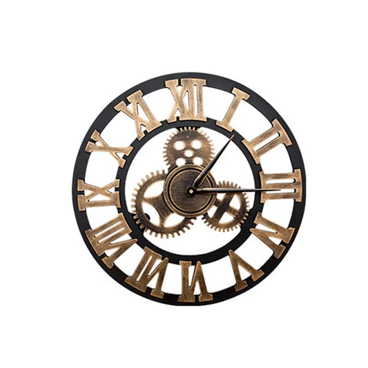American Gear Vintage Wall Clock Industrial Wooden Silent Wall Clock Living Room Decorative Creative Wall Clock Large Timepiece