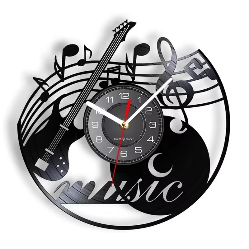 Guitar and Drum Kits Wall Clock Guitar Player Music Vinyl Record Clock Rock Music Instrument Guitar Wall Art Rock N Rock Gift