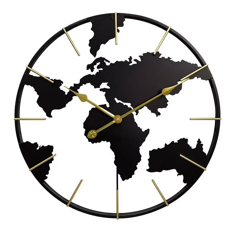 World Map Wall Clock, Minimalist Modern Design and Global Perspective, for Corporate Office Meeting Room Hotel Restaurant School