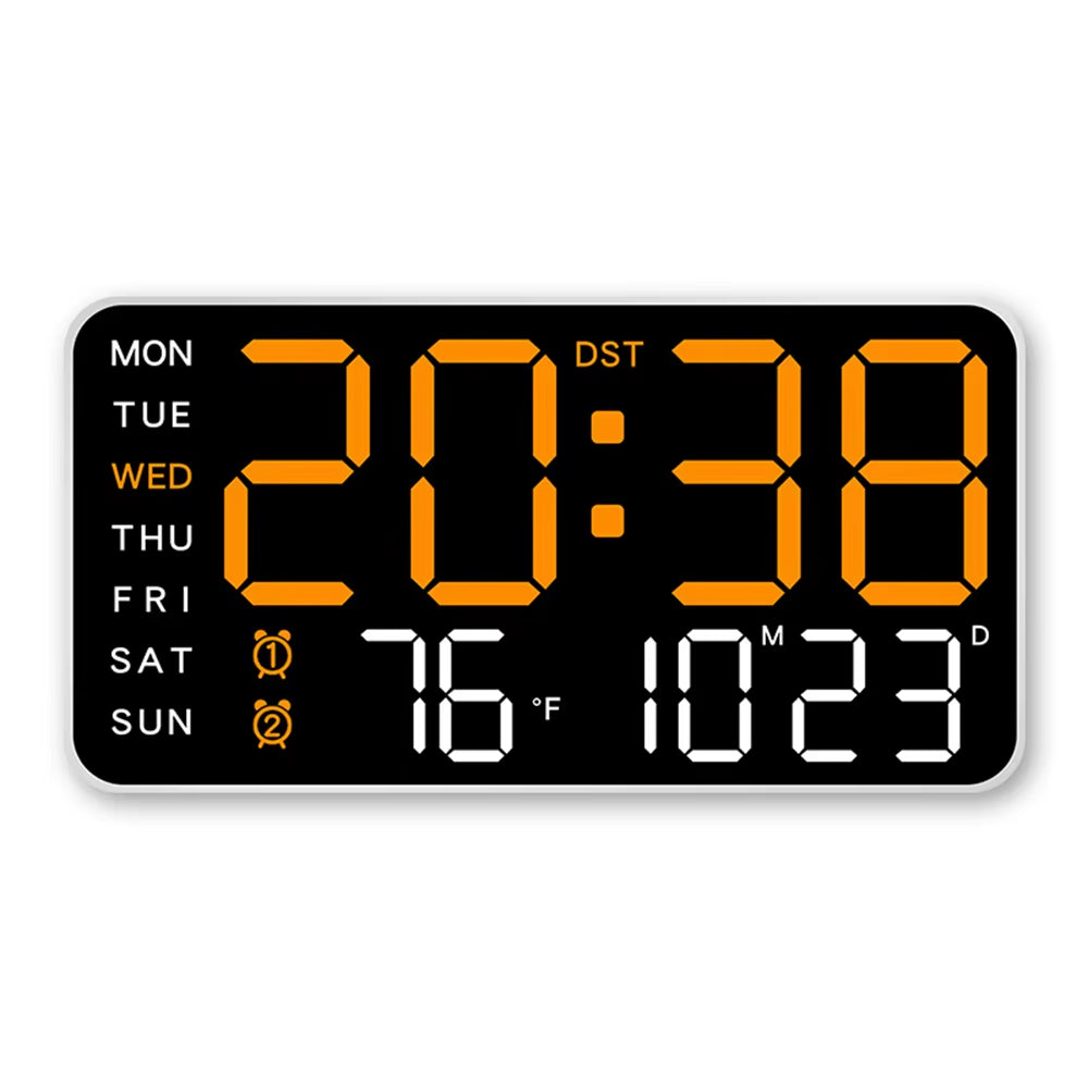 Smart LED Wall Clock with Digital Temp & Date Table Alarm Voice Control & Brightness Adjust for Home Decor