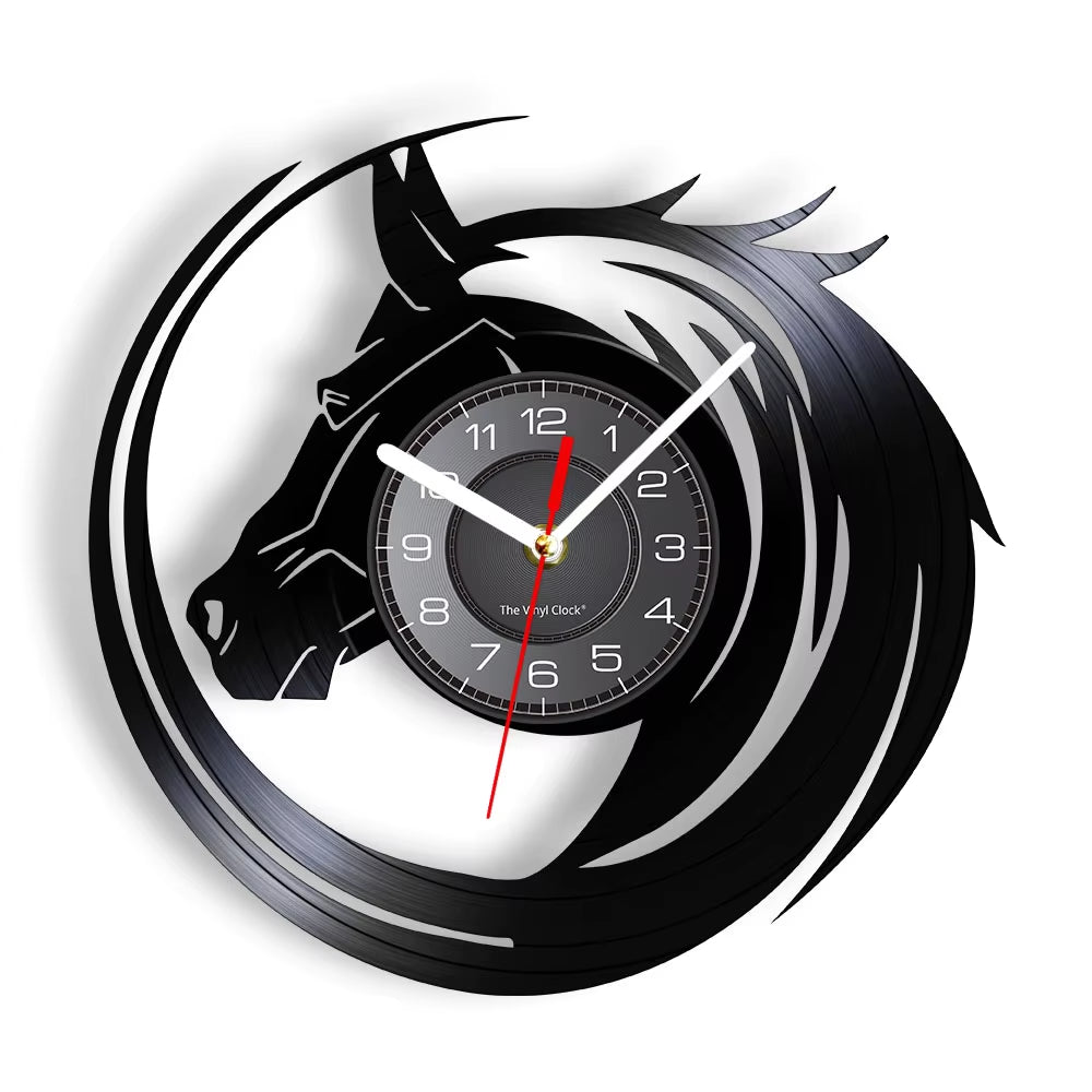 Nature Black Running Horses Equine Wall Art Wild Horses Clock Vintage Vinyl Record Wall Clock Horse Lover Home Decor Accessories