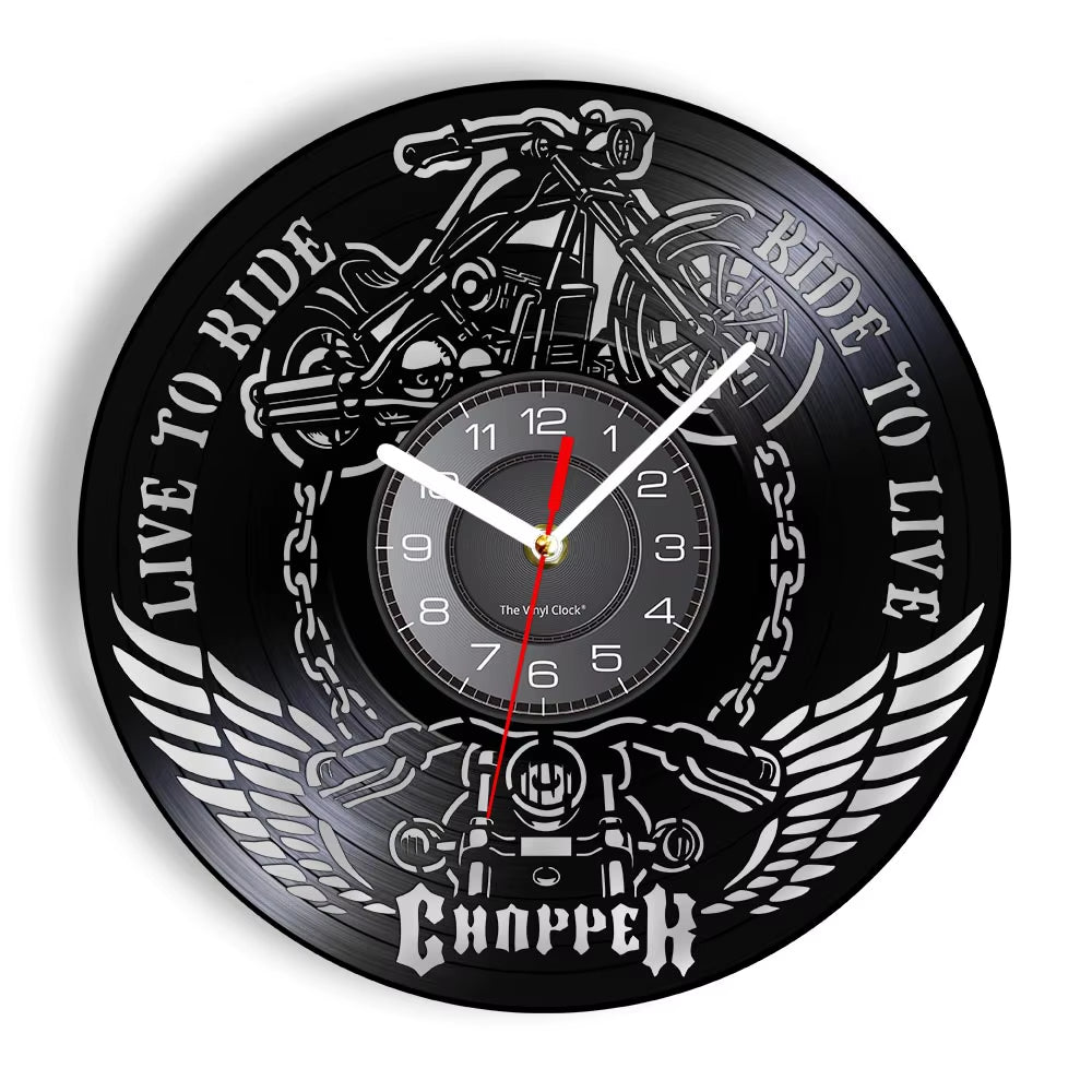 Skull in Helmet Racer Motorcycles Wall Clock Racer Skull Biker Vinyl Record Wall Clock Halloween Home Decor Skull Rider Clock