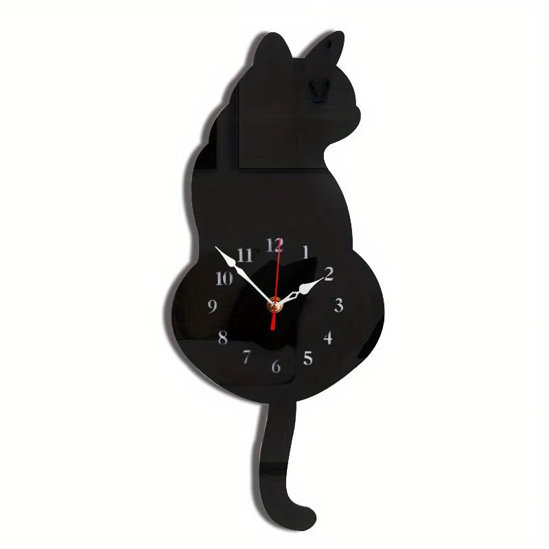 1Pc Whimsical Black Cat Pendulum Wall Clock with Moving Tail - Fun and Unique Home Decor for Living Room Office Café and Bedroom