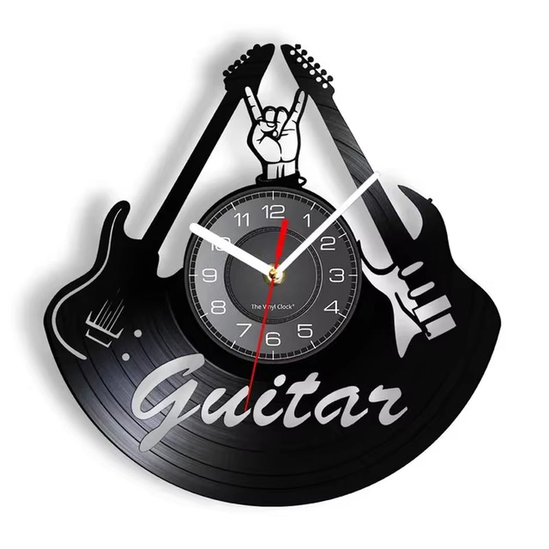 Guitar and Drum Kits Wall Clock Guitar Player Music Vinyl Record Clock Rock Music Instrument Guitar Wall Art Rock N Rock Gift