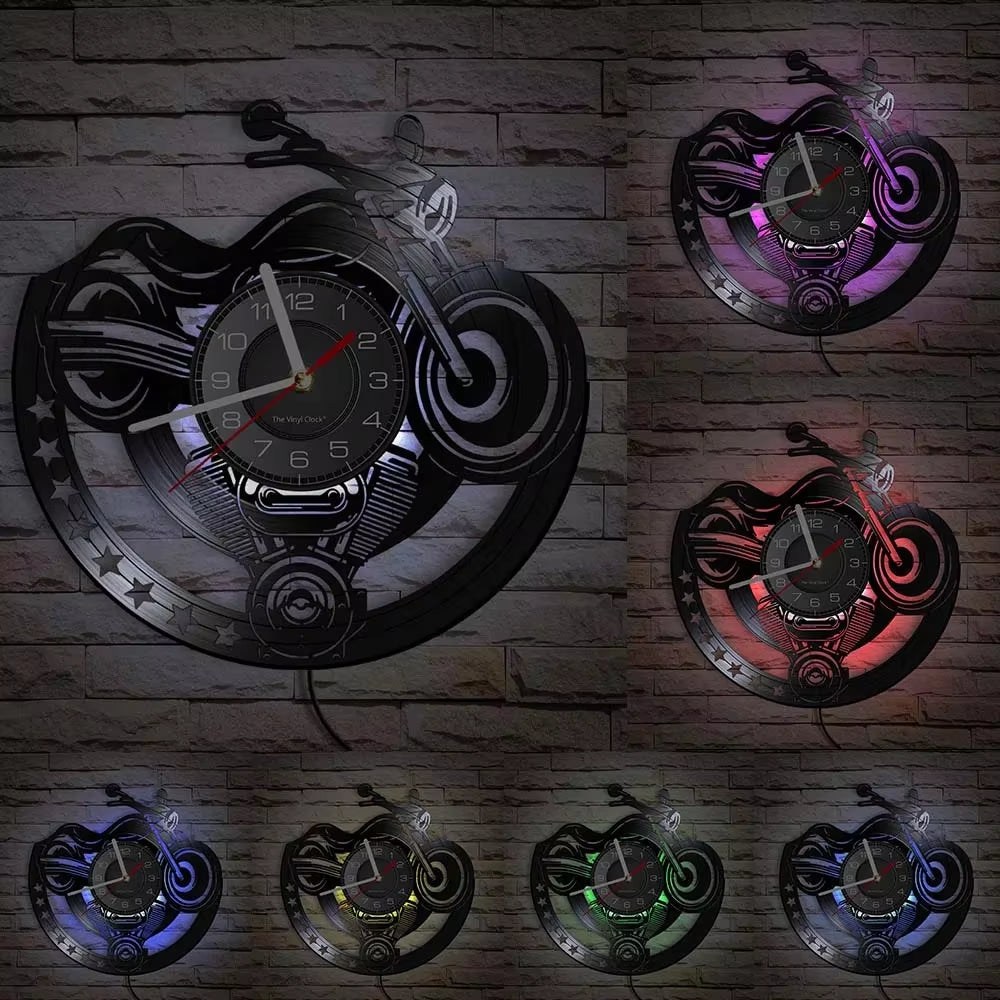 Classic Motorcycle Vinyl Record Wall Clock for Living Room Man Cave Home Decor American Chopper Mute Watch Motorbike Rider Gift