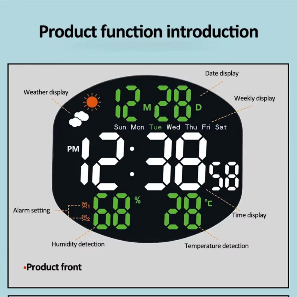 Multi-Functional Large Display Digital Clock Remote Control Mirrored LED Wall Clock Standing/Hanging Humidity/Temp Display