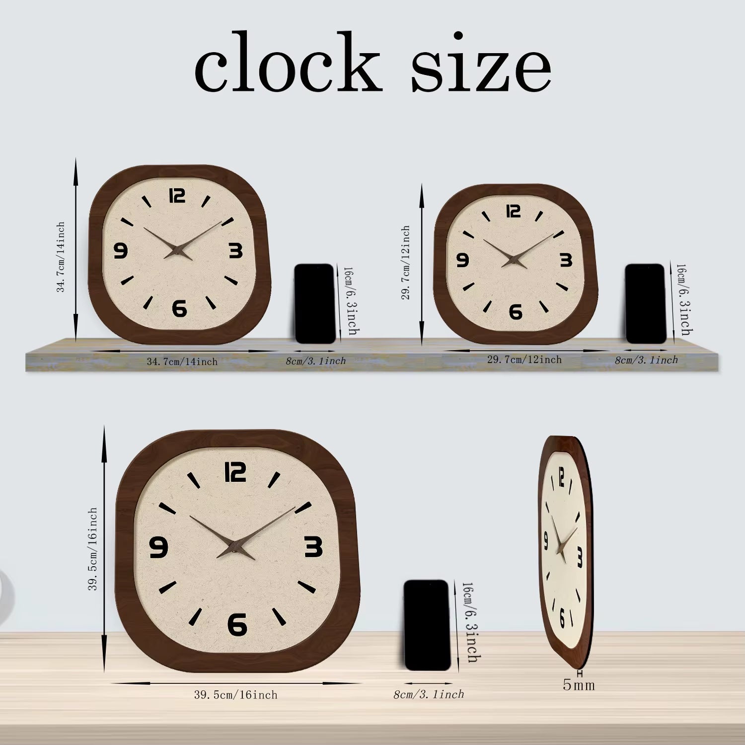 French-Style Retro Cream Crystal Porcelain Square-Shaped Simple Pattern Wooden Wall Clock for Living Room, Bedroom, Kitchen, Home Decoration, Silent Quartz Clock, Holiday Gift, 12 Inches, 14 Inches 16Inch (Battery Not Included)
