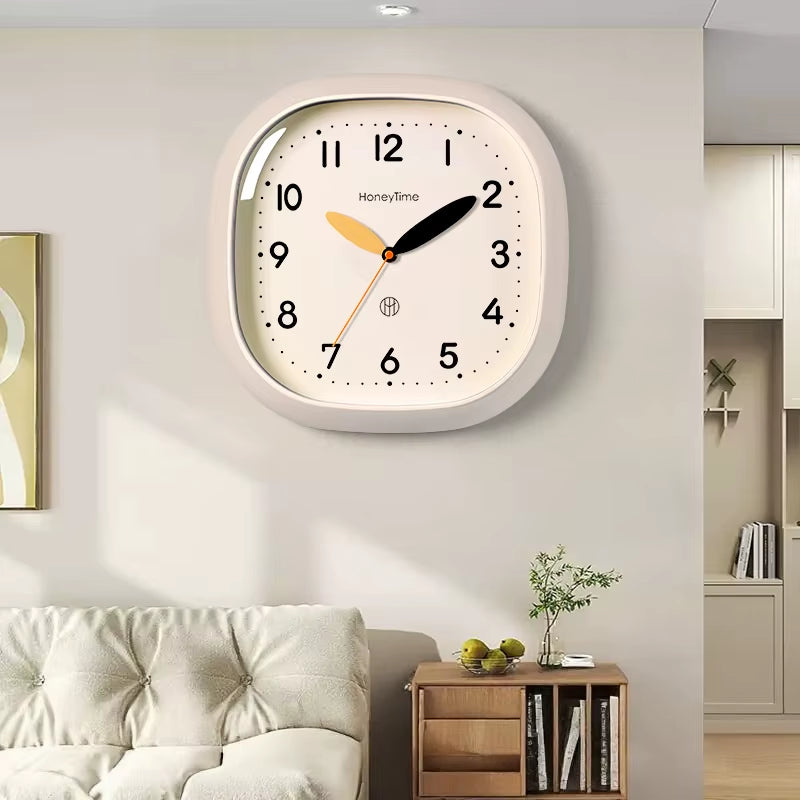Modern Square Wall Clock Creamy White - Silent Quartz Minimalist Hanging Watch Decor for Home Office Living Room Holiday Gift
