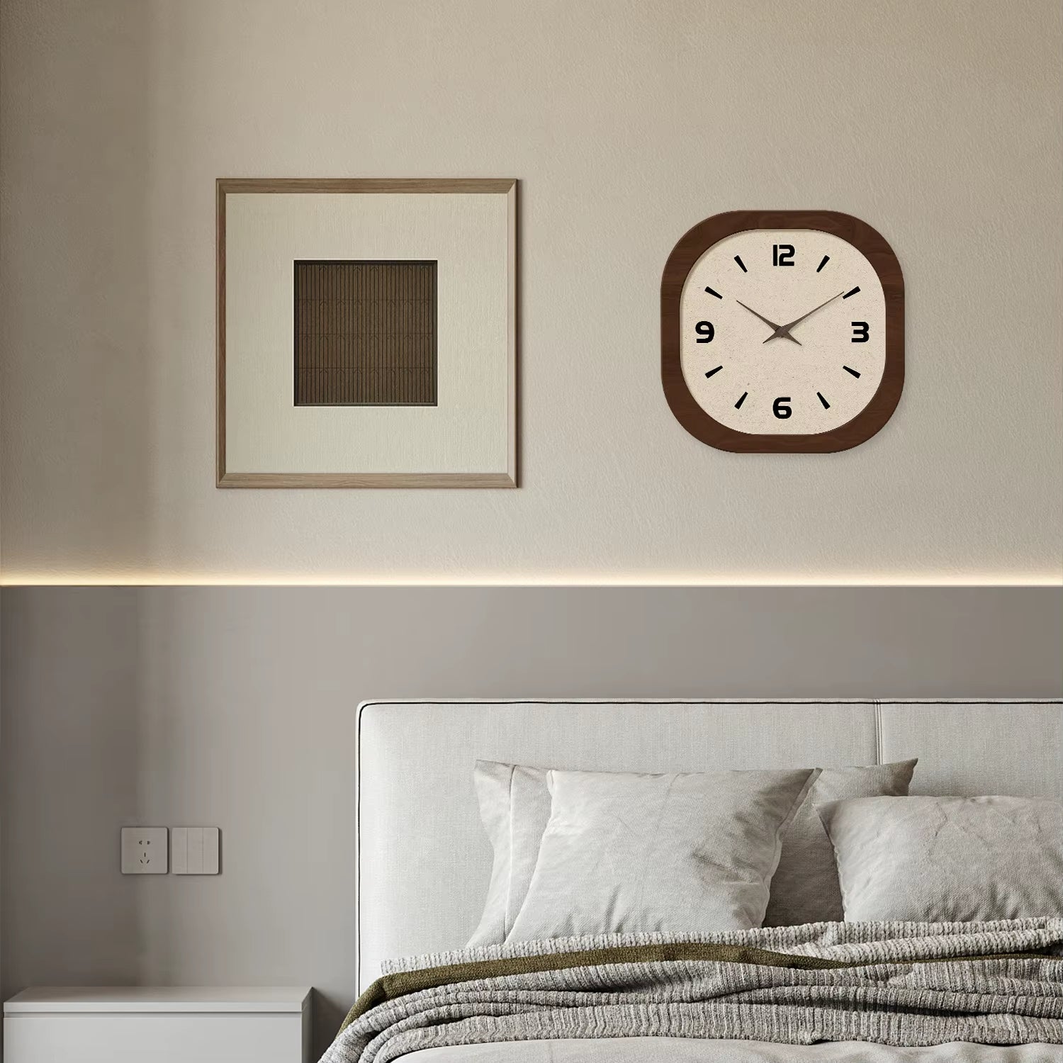 French-Style Retro Cream Crystal Porcelain Square-Shaped Simple Pattern Wooden Wall Clock for Living Room, Bedroom, Kitchen, Home Decoration, Silent Quartz Clock, Holiday Gift, 12 Inches, 14 Inches 16Inch (Battery Not Included)