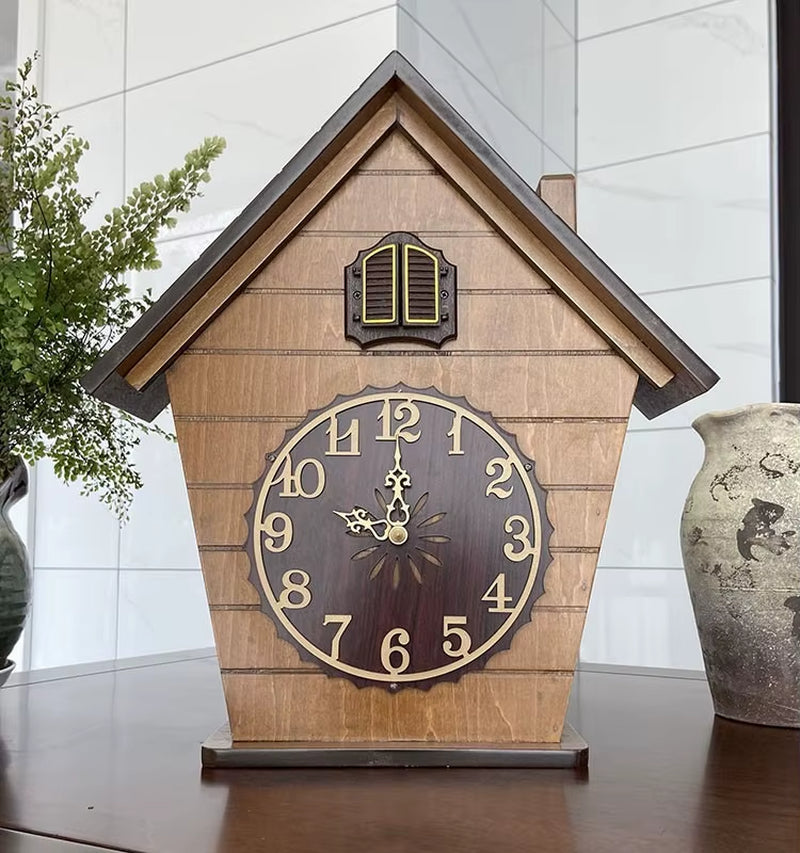 Vintage Cuckoo Clock Pendulum Large Wall Clock Wood 3D Bird Silent Timer Home Bedroom Kids Room House Living Room Decoration