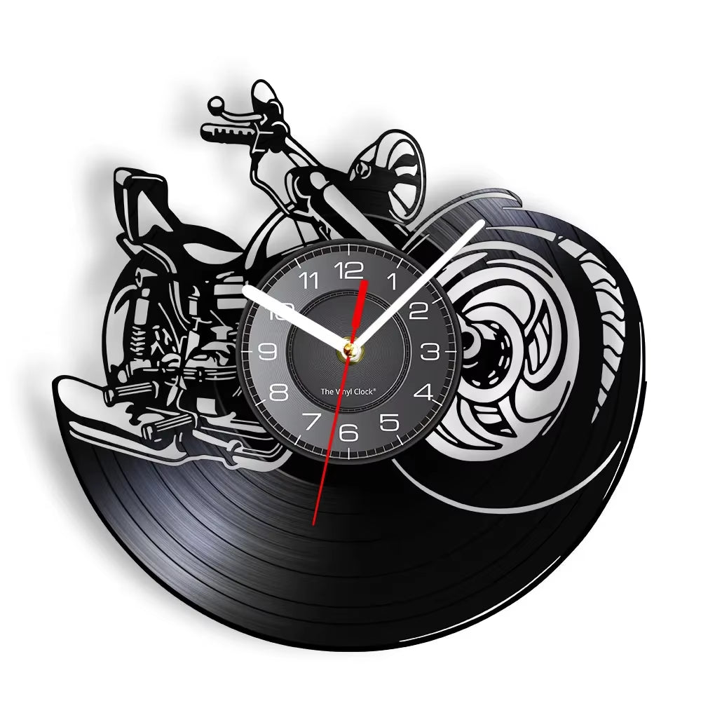 Classic Motorcycle Vinyl Record Wall Clock for Living Room Man Cave Home Decor American Chopper Mute Watch Motorbike Rider Gift