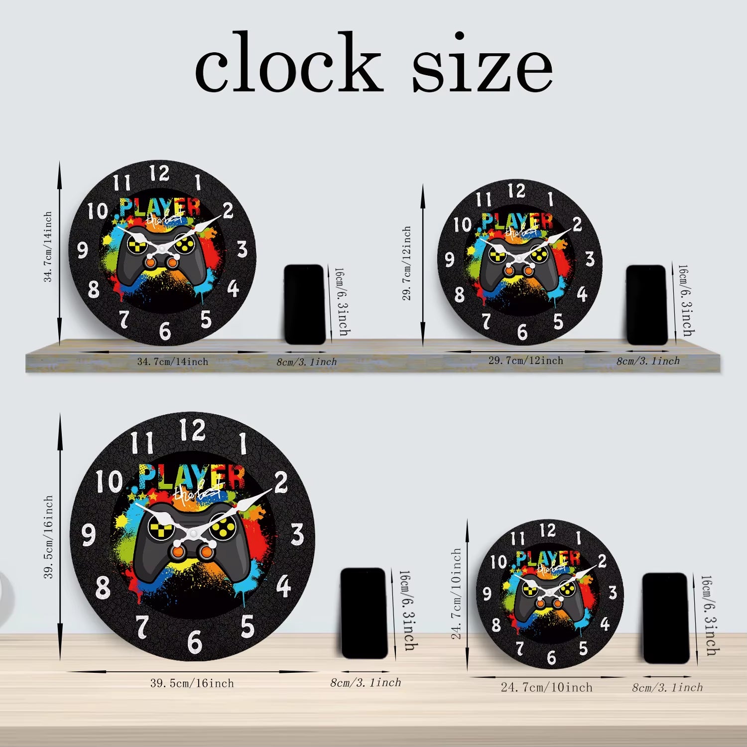 A Modern and Stylish Colorful Game Controller Wooden Wall Clock for Living Room, Bedroom, Kitchen, Home Decoration, Silent Quartz Clock, Holiday Gift, 10 Inches, 12 Inches (No Battery)