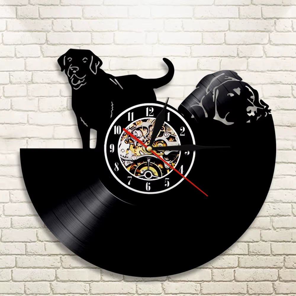 Black Puppy Pets Vinyl Record Wall Clock Pug Doggy Animal Clock Different Doggie Breeds Home Decor Dog Lovers' Favorite Gift