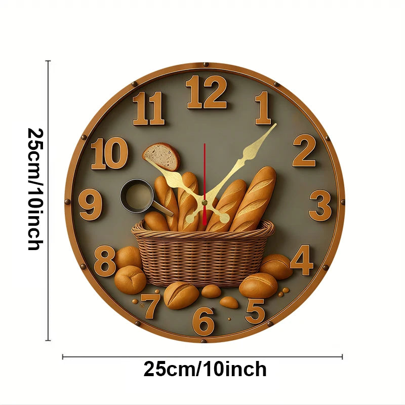 Horloge Murale Suspendue Ronde Et Silencieuse En Bois Avec Panier À Pain, Adaptée Au Salon, Au Bureau, À Une Salle D'Étude, À La Chambre À Coucher, À La Décoration De La Maison.