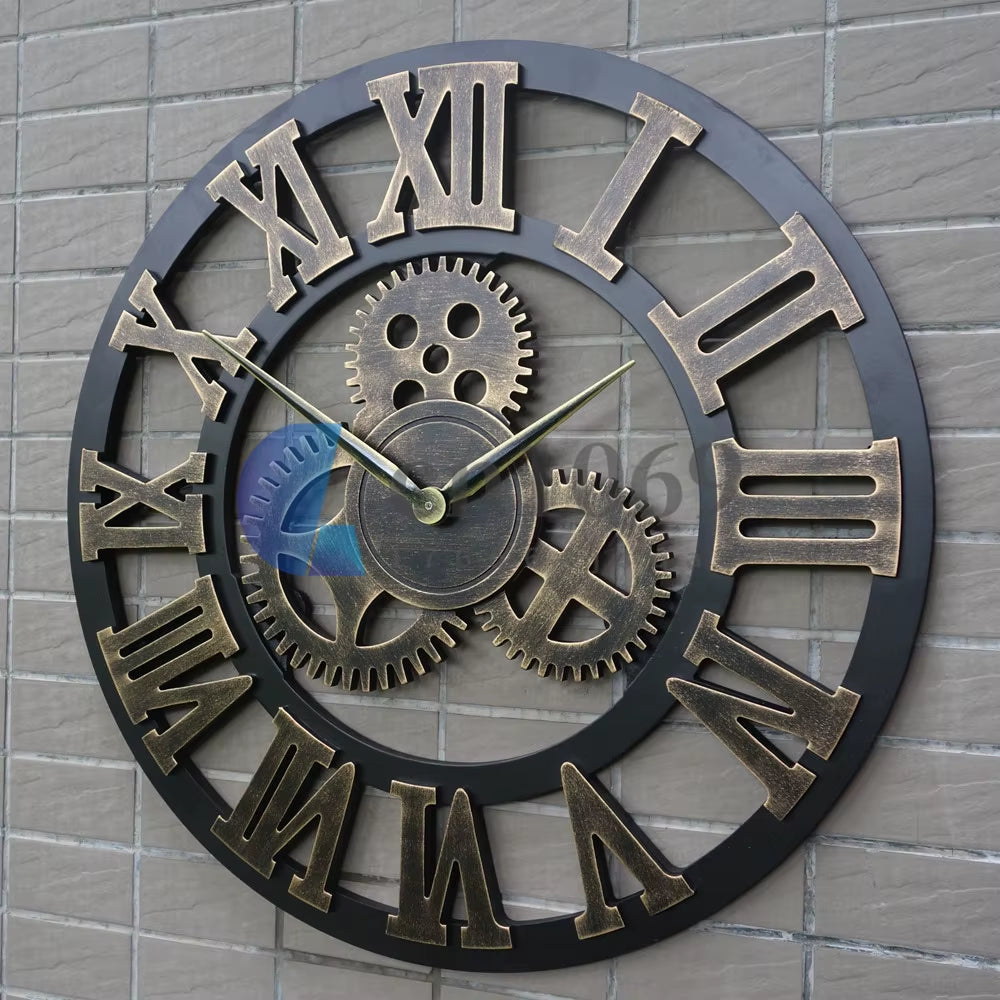 Personality Industrial Gear Wall Clock Rustic Analog European Roman Numerals Creative Wall Clock Original Vintage LOFT Art Decor