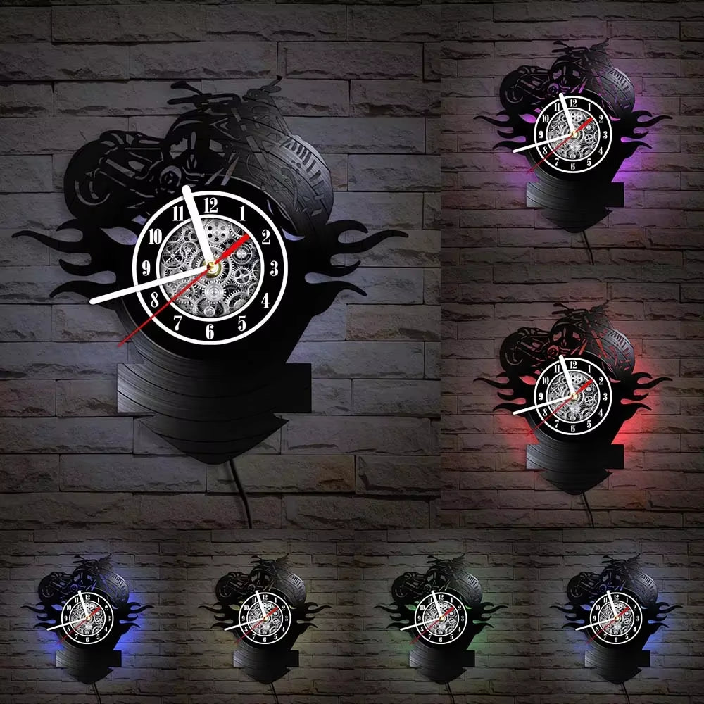 Classic Motorcycle Vinyl Record Wall Clock for Living Room Man Cave Home Decor American Chopper Mute Watch Motorbike Rider Gift