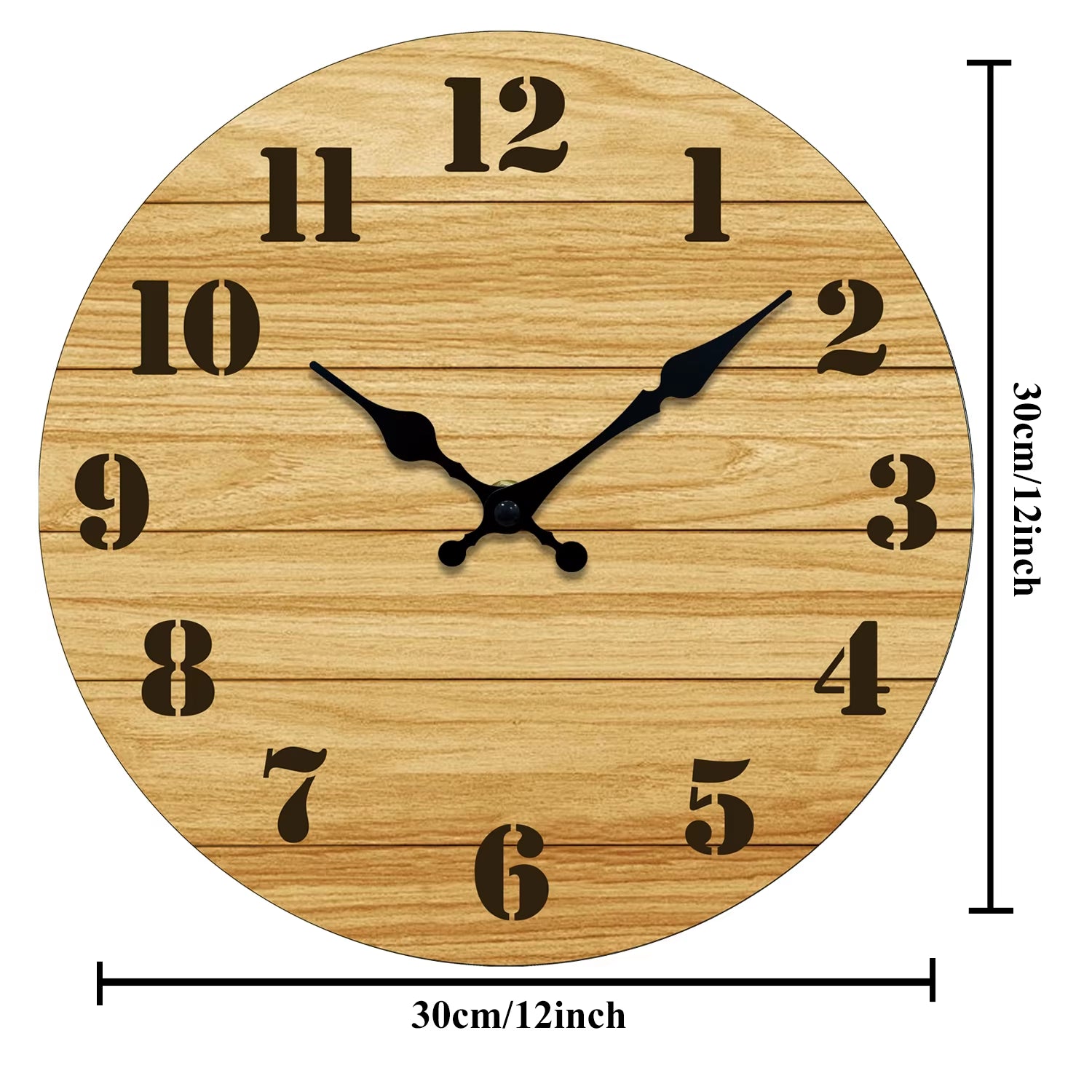 Vintage Wall Clock Large Black Numerals Natural Wood Silent Quartz Clock Bedroom Kitchen Home Decor Holiday Gift 8/10/12 Inch