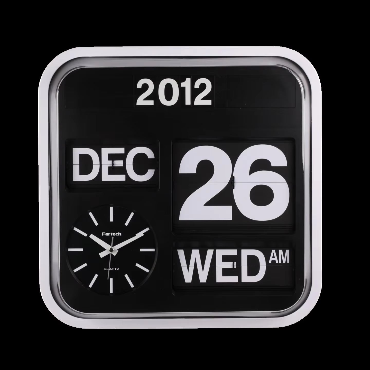 Living Room Wall Clock 43Cm Square Perpetual Calendar Fully Automatic 3D Flip Clock Plastic Fashion Simple Elegant Office Wall