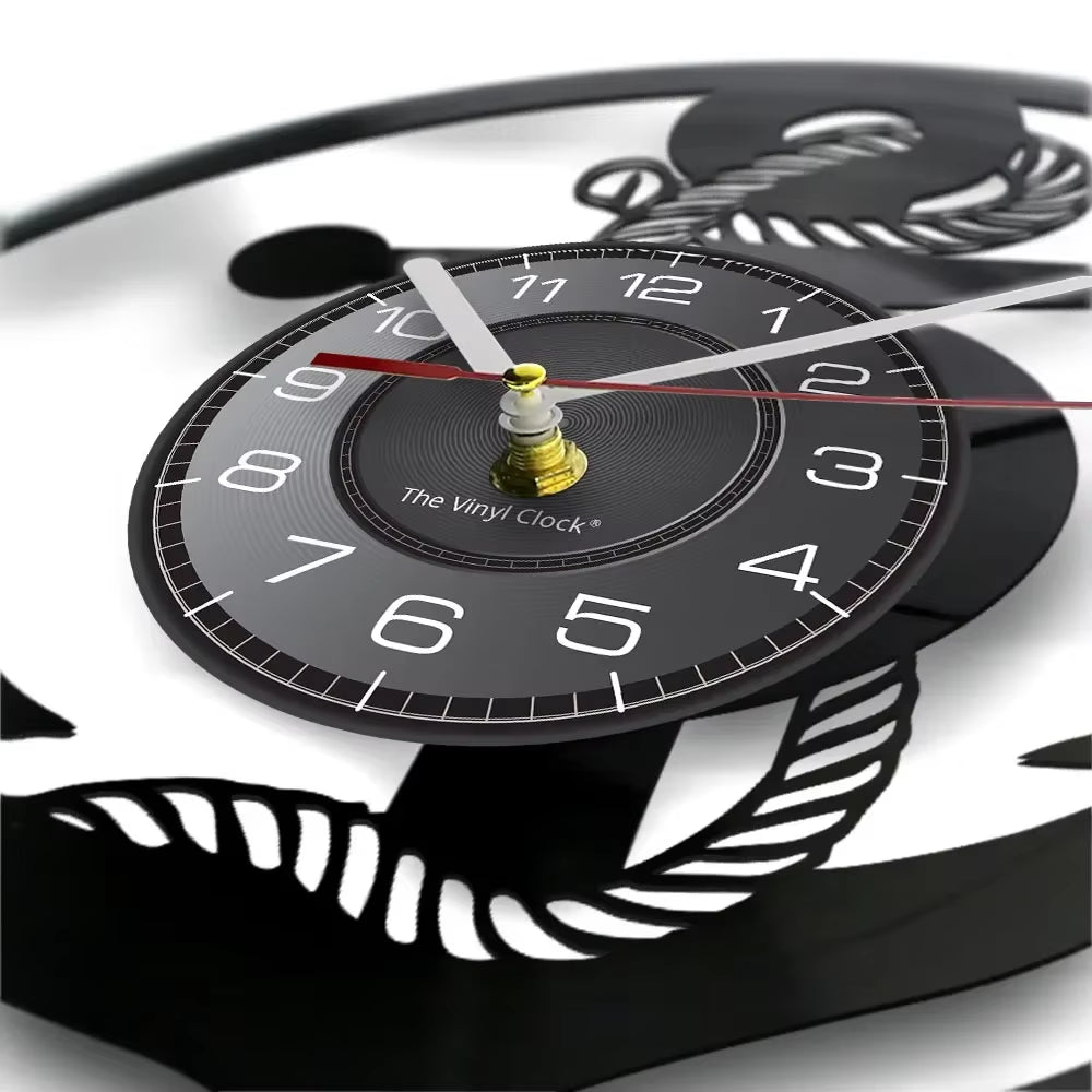 Boat Anchor & Hemp Rope 3D Wall Clock Made of Real Vinyl Record Sailing Ship Kelleg Retro LED Timepiece Gift to Captain & Sailor