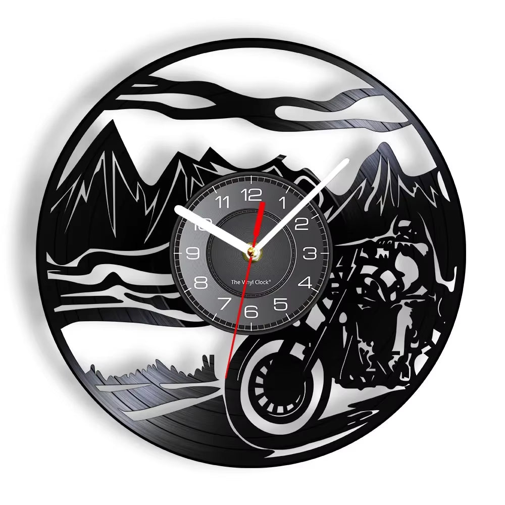 Classic Motorcycle Vinyl Record Wall Clock for Living Room Man Cave Home Decor American Chopper Mute Watch Motorbike Rider Gift
