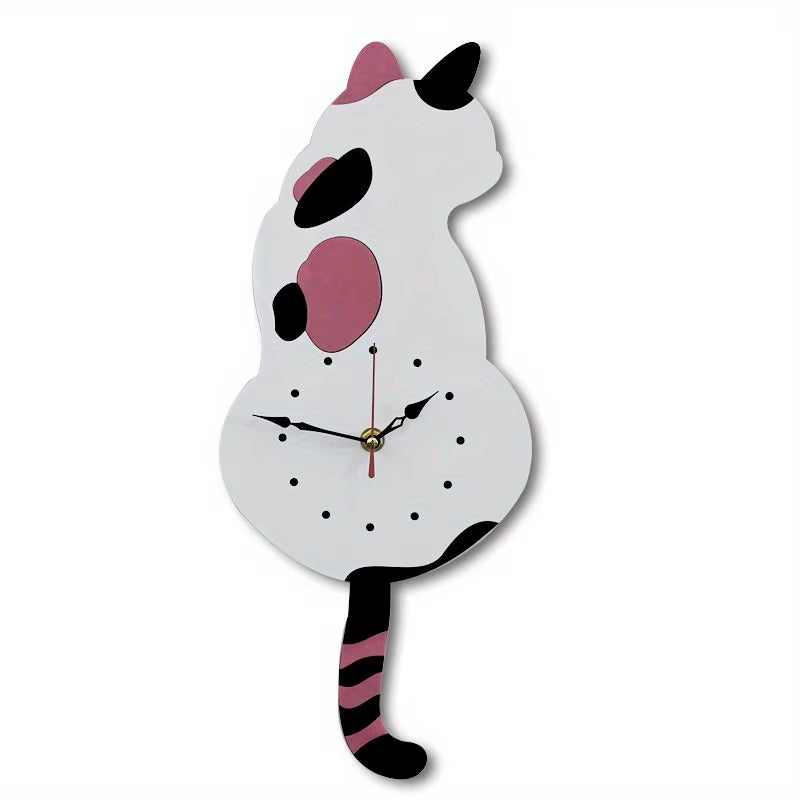1Pc Whimsical Black Cat Pendulum Wall Clock with Moving Tail - Fun and Unique Home Decor for Living Room Office Café and Bedroom