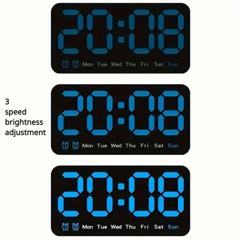 Voice Control Large Digital Wall Clock Temperature Date Week DST Snooze Table Clock 12/24H Dual Alarm Wall-Mounted LED Clock