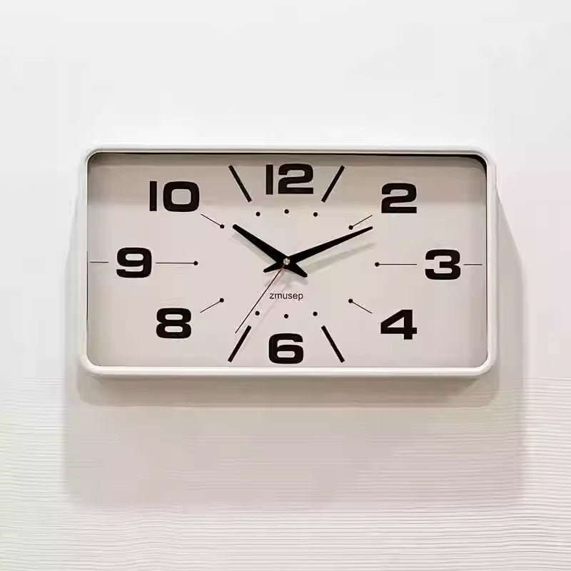 Win Elegant Simple Modern Japanese Style Metal Wall Clock New Silent Rectangular Home and Office Clock for Living Room