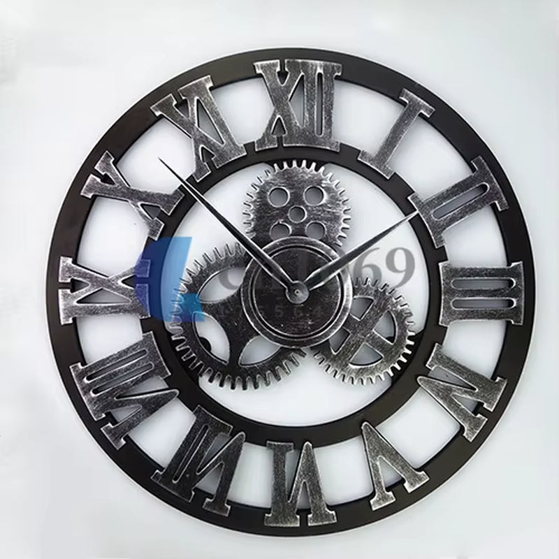 Personality Industrial Gear Wall Clock Rustic Analog European Roman Numerals Creative Wall Clock Original Vintage LOFT Art Decor