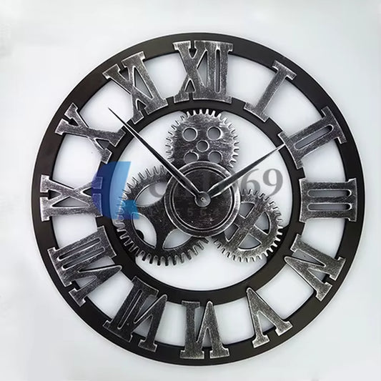Personality Industrial Gear Wall Clock Rustic Analog European Roman Numerals Creative Wall Clock Original Vintage LOFT Art Decor