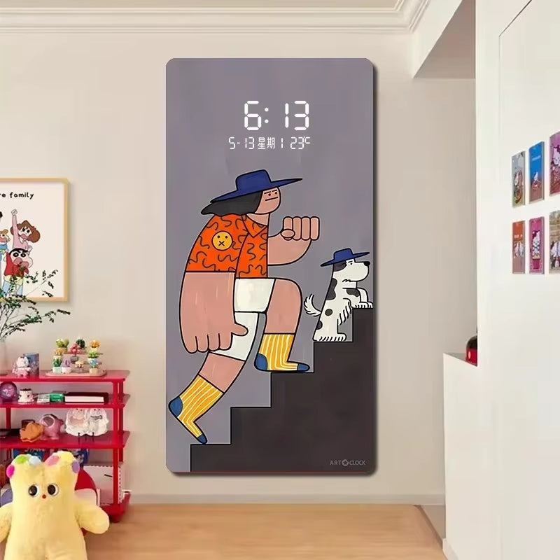 Large Size Cartoon Pattern Artwork Digital Display Wall Clock Luxurious Quartz Clock for Home Decor Living Room Bed Room Déc