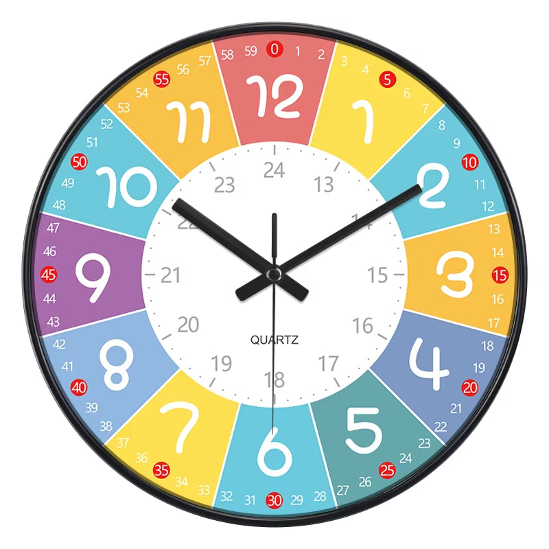 24 Style 8 Inch Early Childhood Education Clock Mute Home Living Bedroom Wall Punch-Free Battery Powered Electronic Color Clock