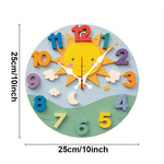 Horloge Murale Enfant "Soleil Cartoon" 25cm – Bois & Quartz Silencieux - Vignette | La Belle Horloge