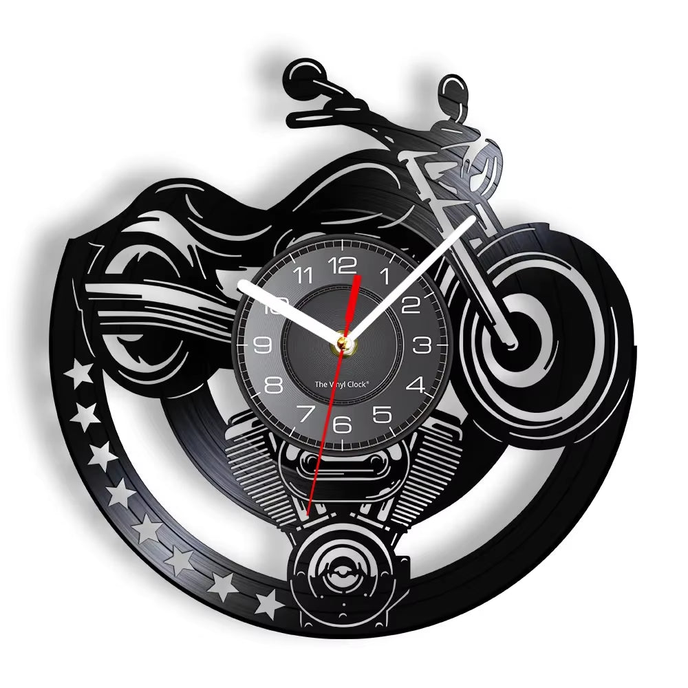 Classic Motorcycle Vinyl Record Wall Clock for Living Room Man Cave Home Decor American Chopper Mute Watch Motorbike Rider Gift
