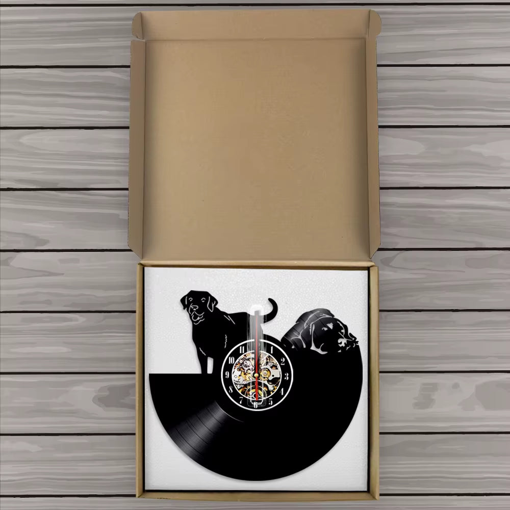 Black Puppy Pets Vinyl Record Wall Clock Pug Doggy Animal Clock Different Doggie Breeds Home Decor Dog Lovers' Favorite Gift