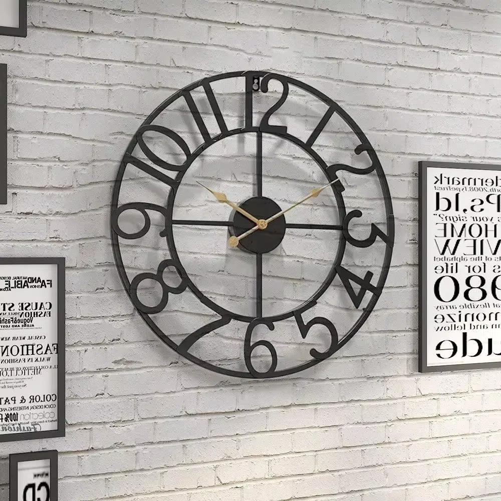 Nordic Minimalist Wrought Iron Silent Clock Retro Creative Circular Digital Wall Clock Home Living Room Decoration Metal Clock