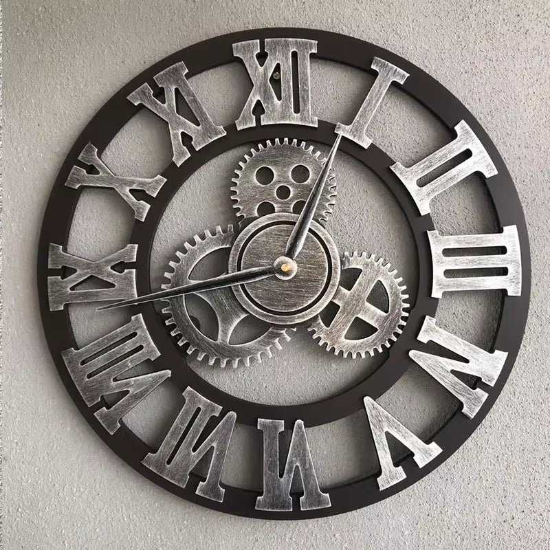 American Gear Vintage Wall Clock Industrial Wooden Silent Wall Clock Living Room Decorative Creative Wall Clock Large Timepiece