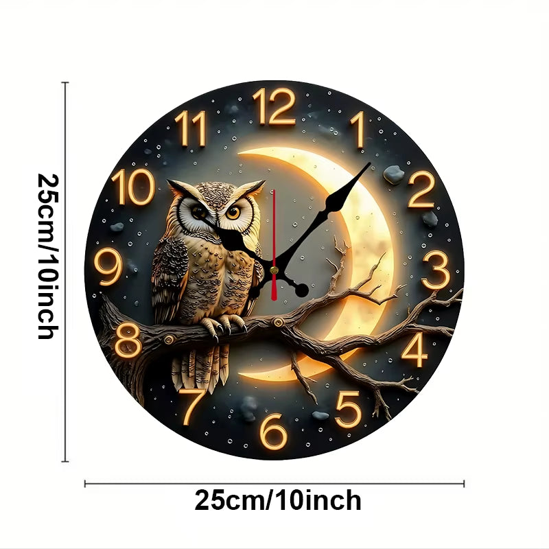 Moonlight Night Wooden round Silent Hanging Wall Clock, Suitable for Living Room, Office, Study Room, Bedroom, Home Decoration