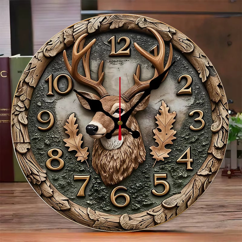 Wilderness and Animals Wooden round Silent Hanging Wall Clock,Suitable for Living Room,Office,Study Room,Bedroom,Home Decoration