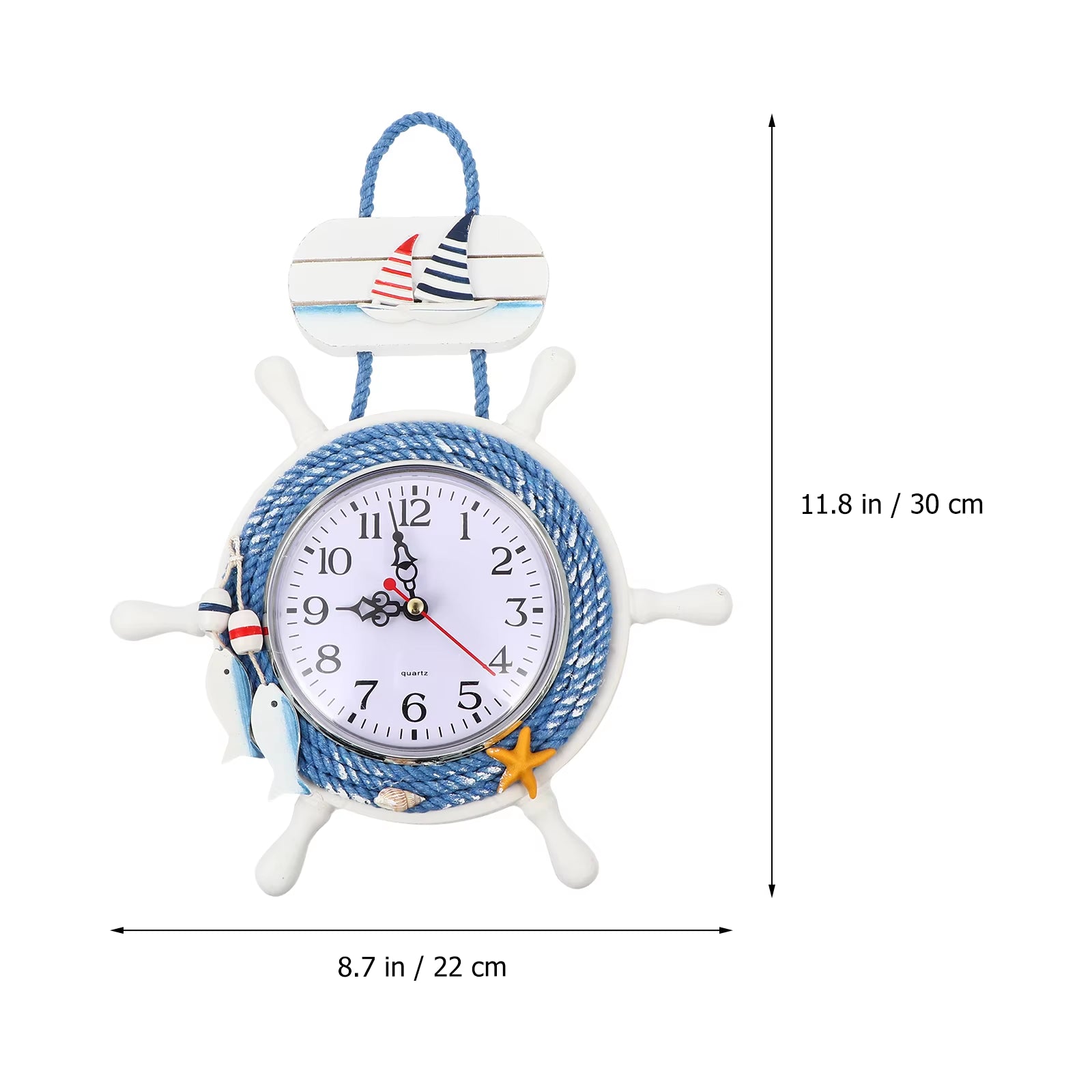 Premium Wooden Rudder Wall Clock Vintage Hanging Silent Decorative Mediterranean Style Nautical Anchor Home Bar Cafe Room Office