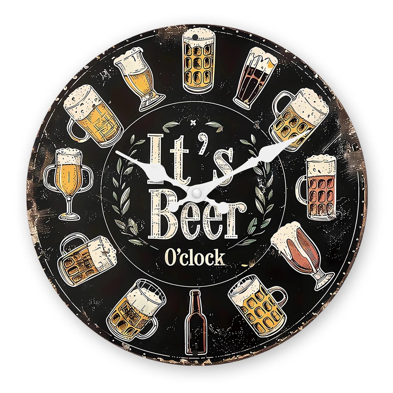 Horloge Murale En Bois À Motif De Verre De Bière Rétro Américain Salon Chambre Cuisine Décoration De La Maison Horloge Murale Horloge À Quartz Silencieuse Cadeau De Vacances 10 Pouces 12 Pouces 14 Pouces 16 Pouces (Sans Piles)