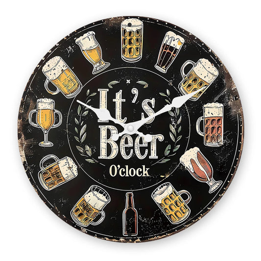 Horloge Murale En Bois À Motif De Verre De Bière Rétro Américain Salon Chambre Cuisine Décoration De La Maison Horloge Murale Horloge À Quartz Silencieuse Cadeau De Vacances 10 Pouces 12 Pouces 14 Pouces 16 Pouces (Sans Piles)