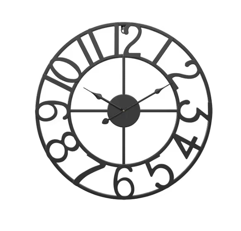 Nordic Minimalist Wrought Iron Silent Clock Retro Creative Circular Digital Wall Clock Home Living Room Decoration Metal Clock