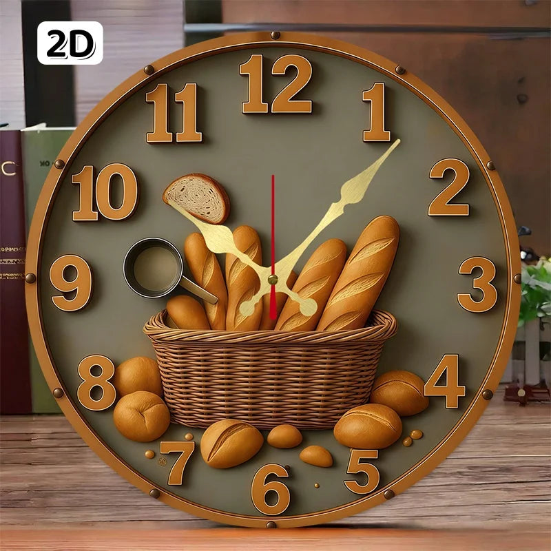 Horloge Murale Suspendue Ronde Et Silencieuse En Bois Avec Panier À Pain, Adaptée Au Salon, Au Bureau, À Une Salle D'Étude, À La Chambre À Coucher, À La Décoration De La Maison.