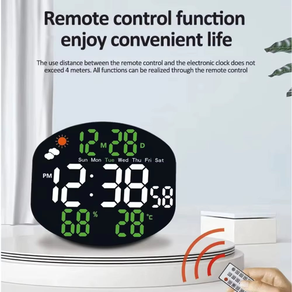Multi-Functional Large Display Digital Clock Remote Control Mirrored LED Wall Clock Standing/Hanging Humidity/Temp Display