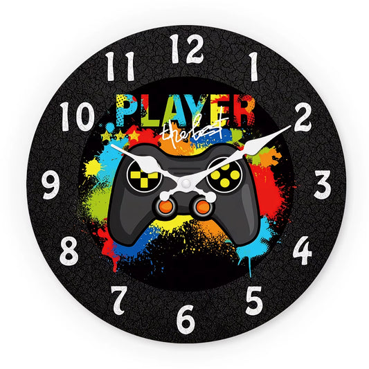 A Modern and Stylish Colorful Game Controller Wooden Wall Clock for Living Room, Bedroom, Kitchen, Home Decoration, Silent Quartz Clock, Holiday Gift, 10 Inches, 12 Inches (No Battery)