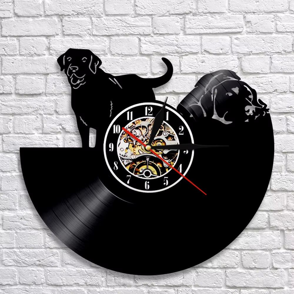 Black Puppy Pets Vinyl Record Wall Clock Pug Doggy Animal Clock Different Doggie Breeds Home Decor Dog Lovers' Favorite Gift