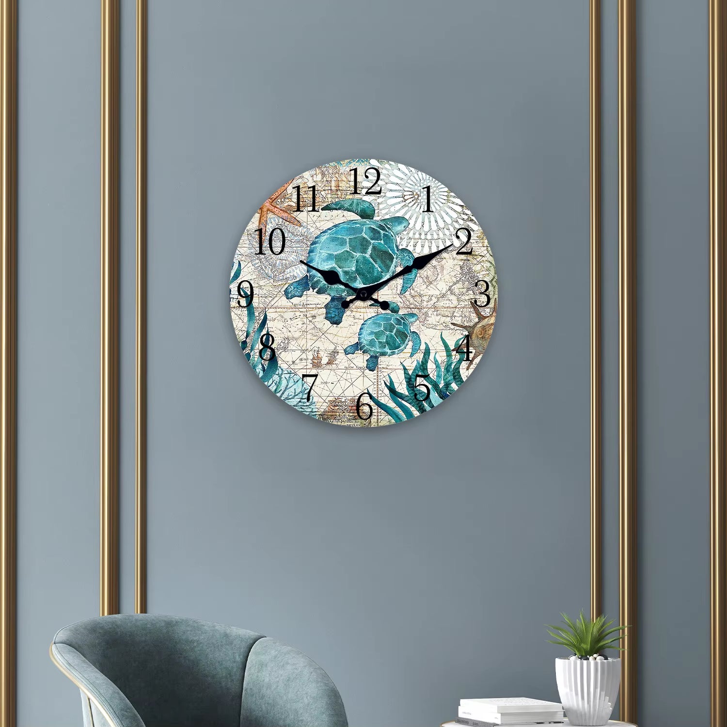 Creative Turtle Wooden Wall Clock Living Room Bedroom Kitchen Home Decoration Silent Quartz Clock Holiday Gift 10-Inch 12-Inch 14Inch 16Inch (No Battery)
