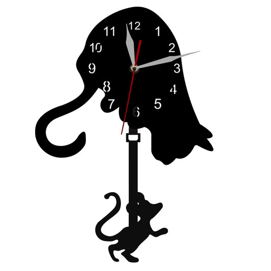 Easy to Read and Accurate Timekeeping Wall Clock with Cat Pendulum Wide Application Clock Watch
