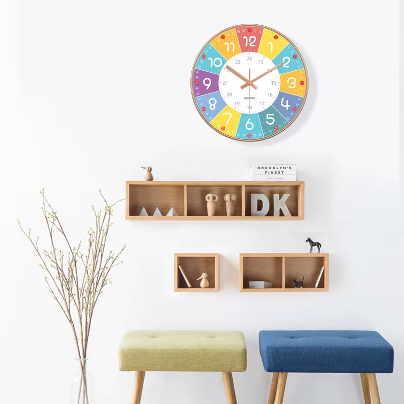 24 Style 8 Inch Early Childhood Education Clock Mute Home Living Bedroom Wall Punch-Free Battery Powered Electronic Color Clock