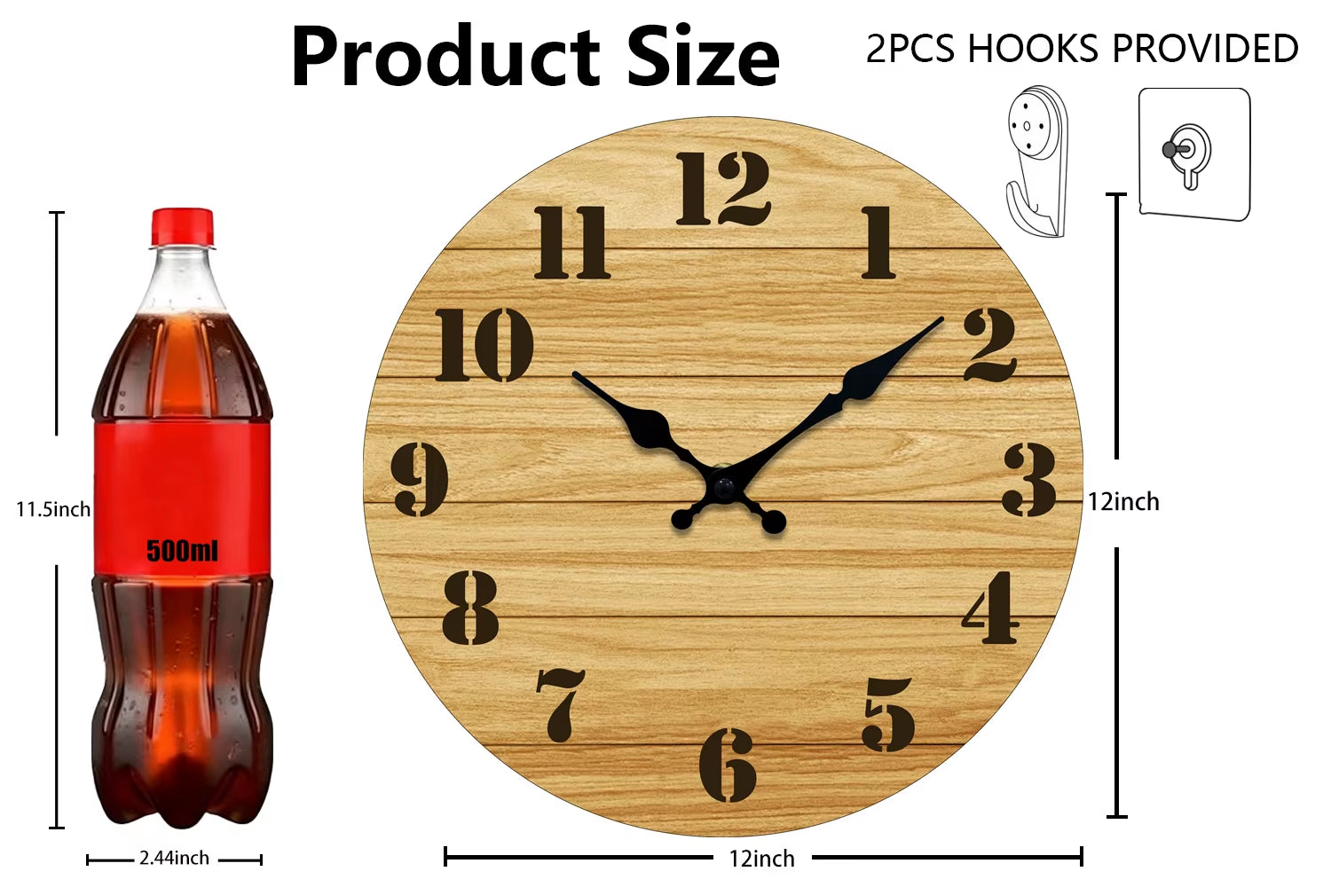 Vintage Wall Clock Large Black Numerals Natural Wood Silent Quartz Clock Bedroom Kitchen Home Decor Holiday Gift 8/10/12 Inch